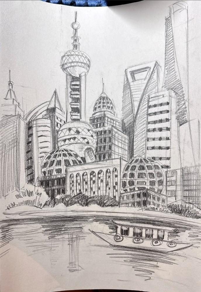 Pencil sketch of Pudong, Shanghai