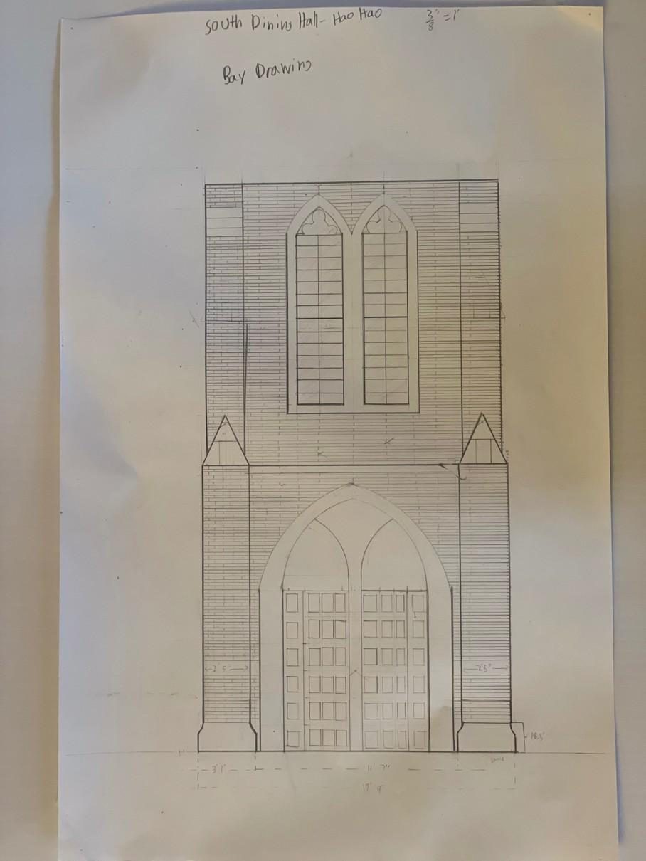Pencil bay drawing of the South Dining Hall