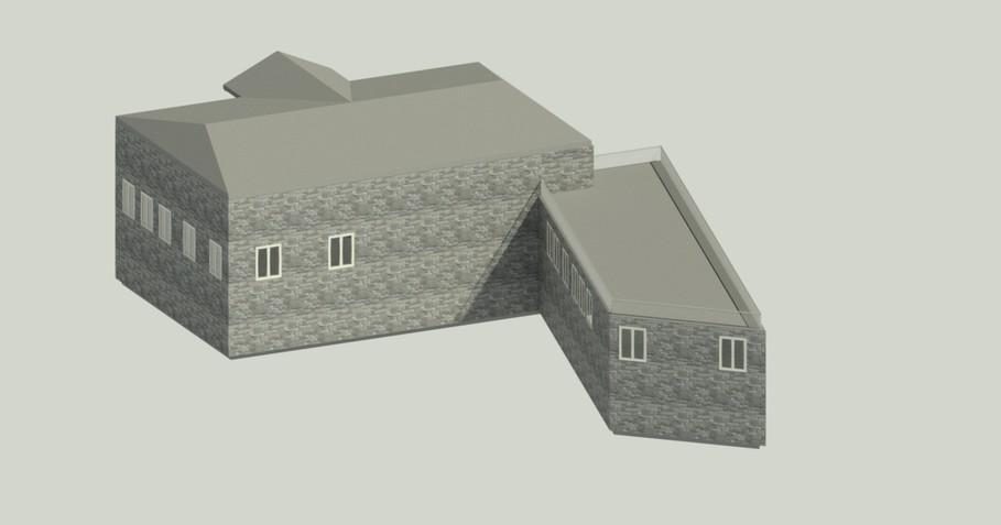 Fireline House — the massing, with a simple roof and minimal ledges