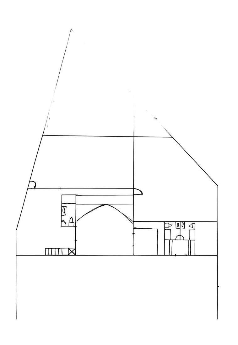 Section — the house cut through the slope