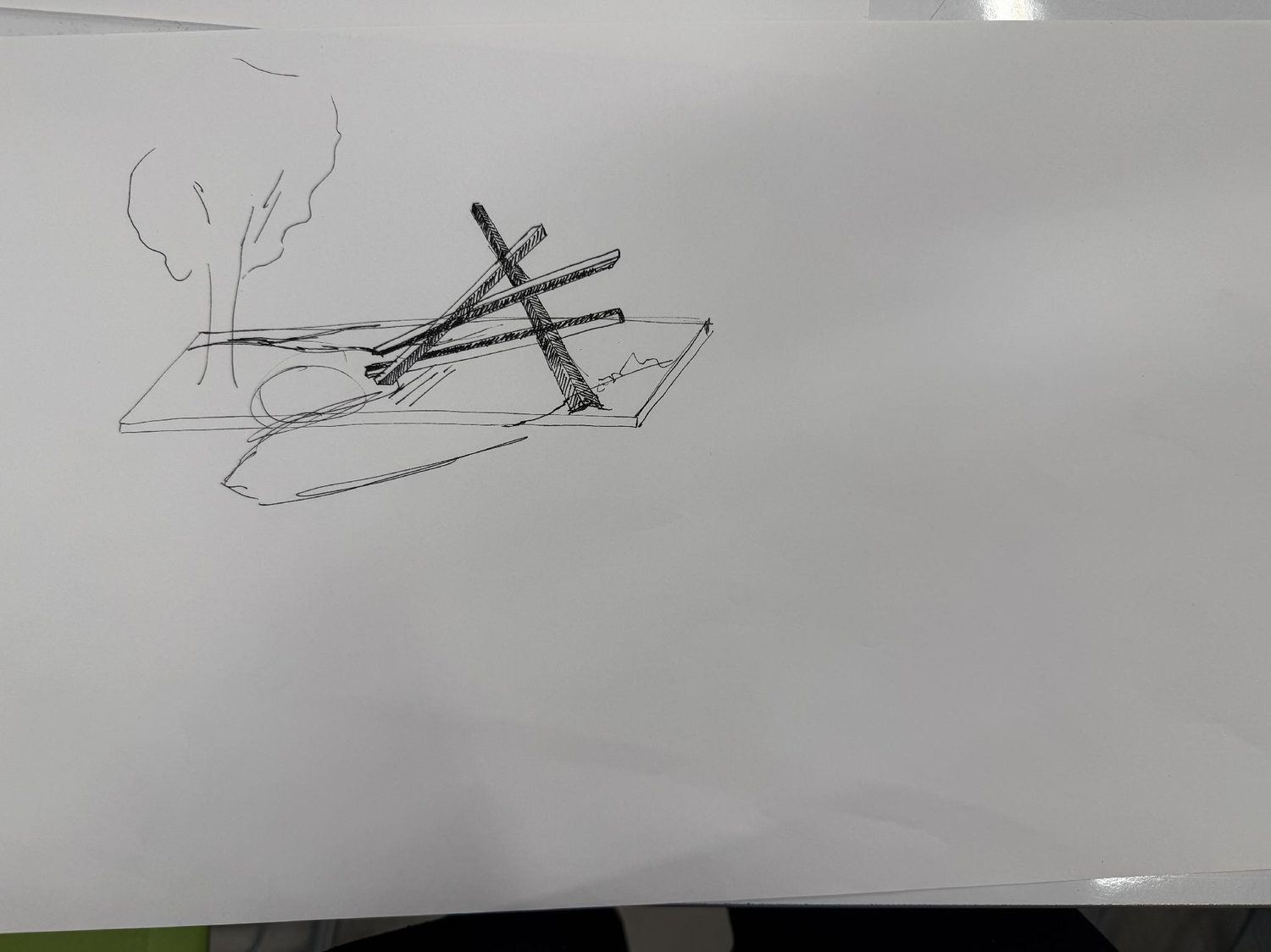 Sketch — section through deck, room and ground