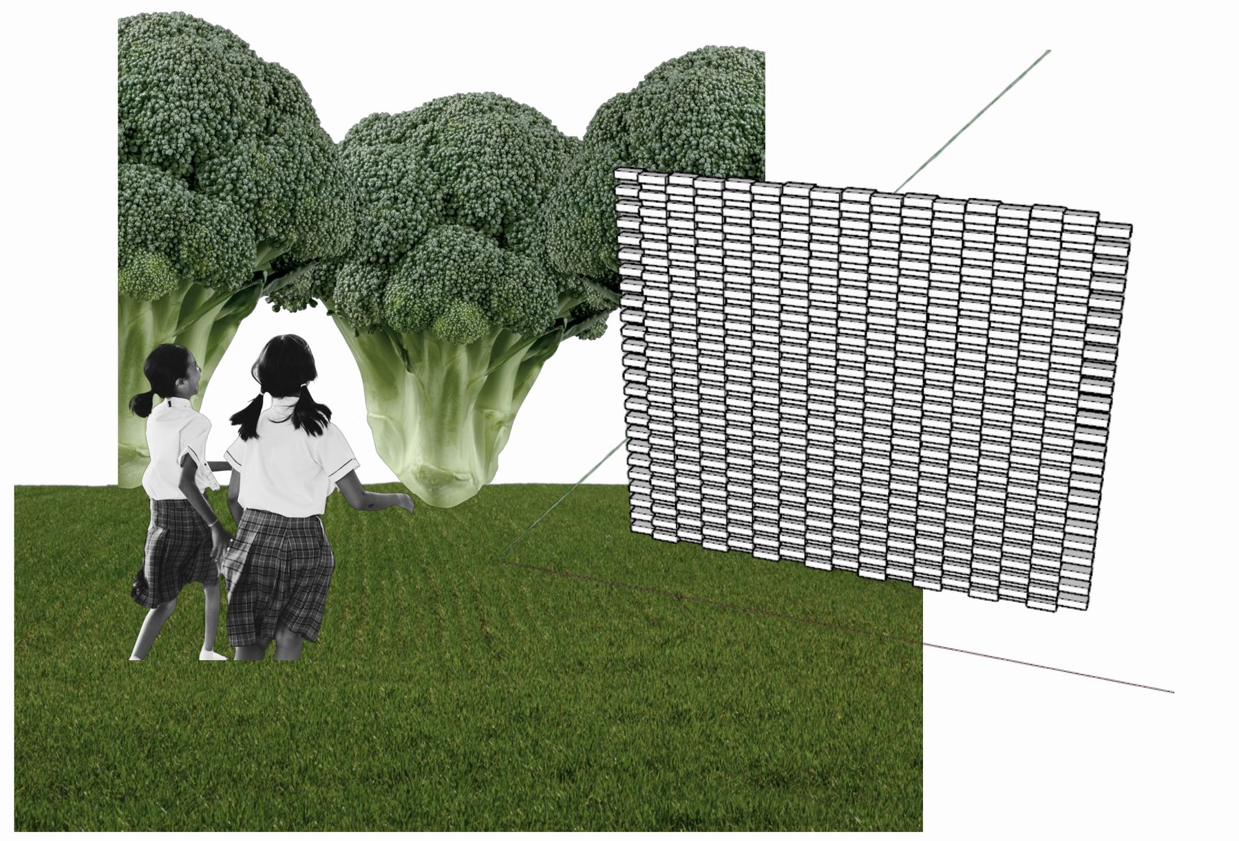 Porous Boundary — the brick screen set into a landscape