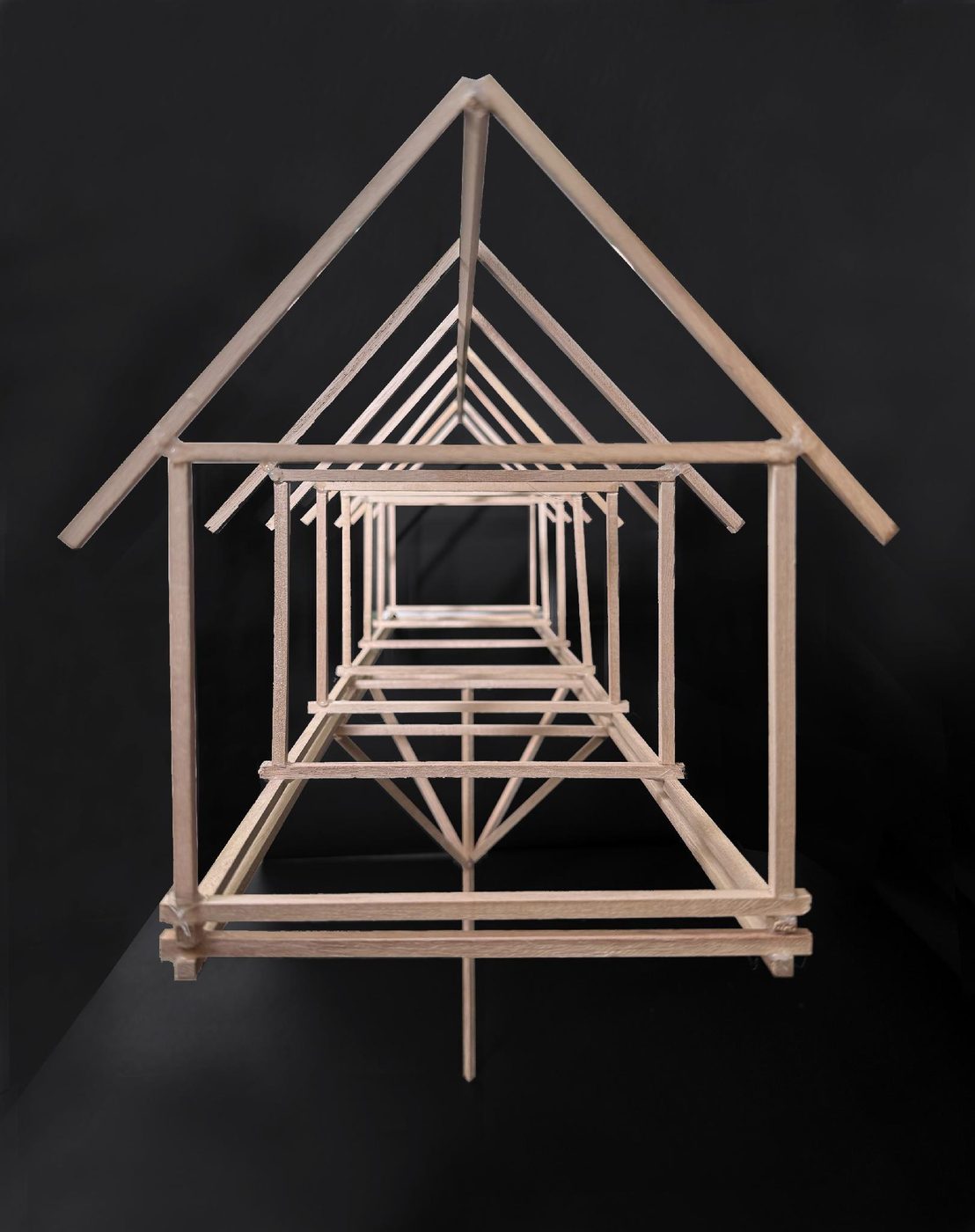 Timber frame study — the bridge roofed like the town's houses