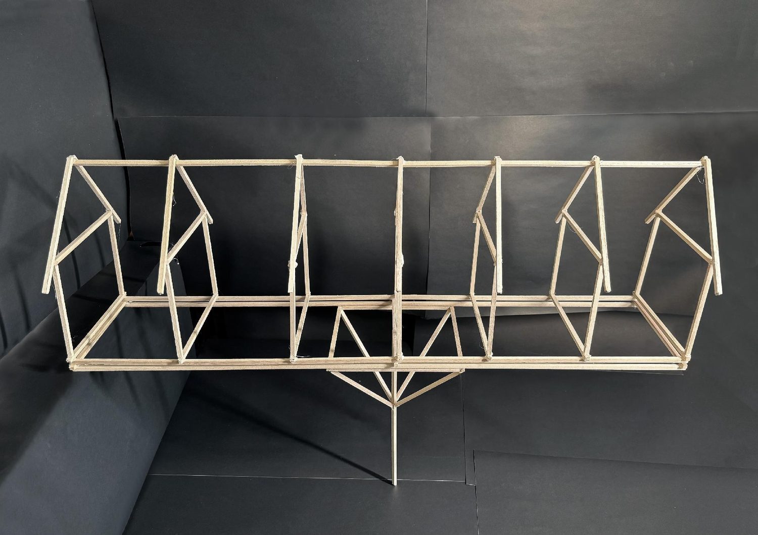 Model elevation — trusses and footings clear of the water
