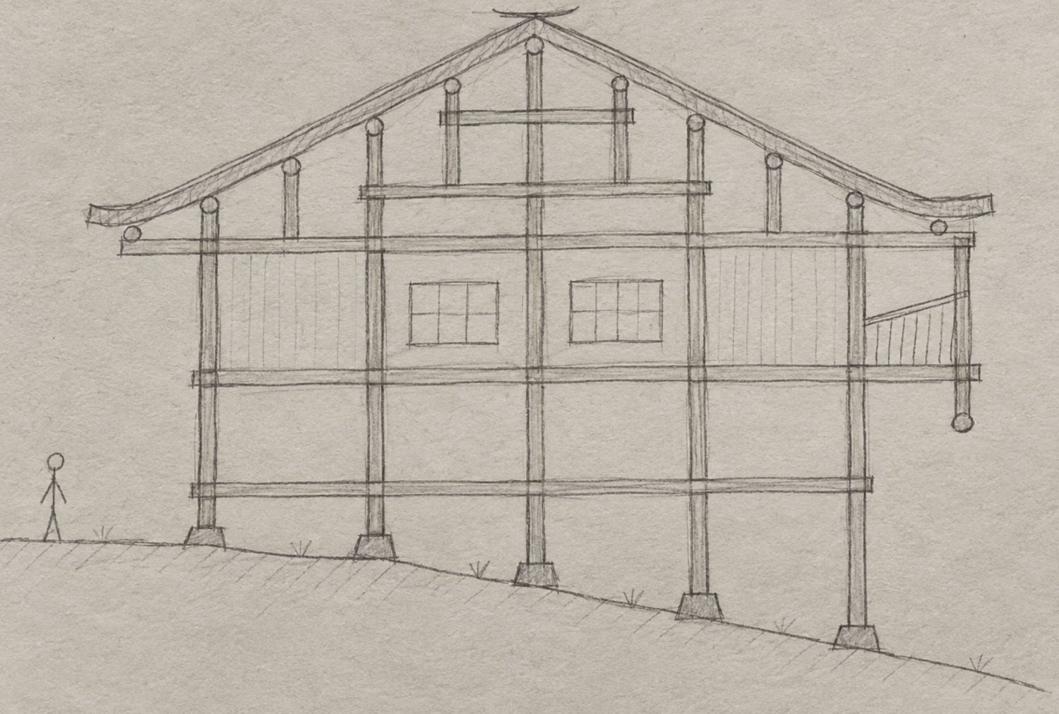 Hand section — the traditional frame, redrawn at bridge scale